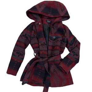 🧥CoffeeShop Hooded Southwestern Wrap Coat | Belted Boho Aztec Jacket